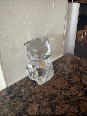 Vintage 70s Fenton Clear Glass Bear Figurine w/a Gold Heart Scorpio birthstone